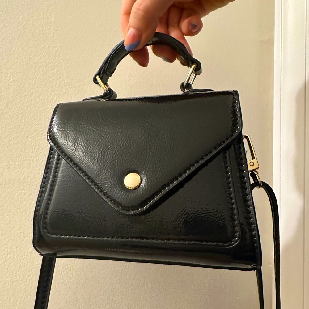 Black UO Pleather Crossbody Mini Bag w/ gold hardware